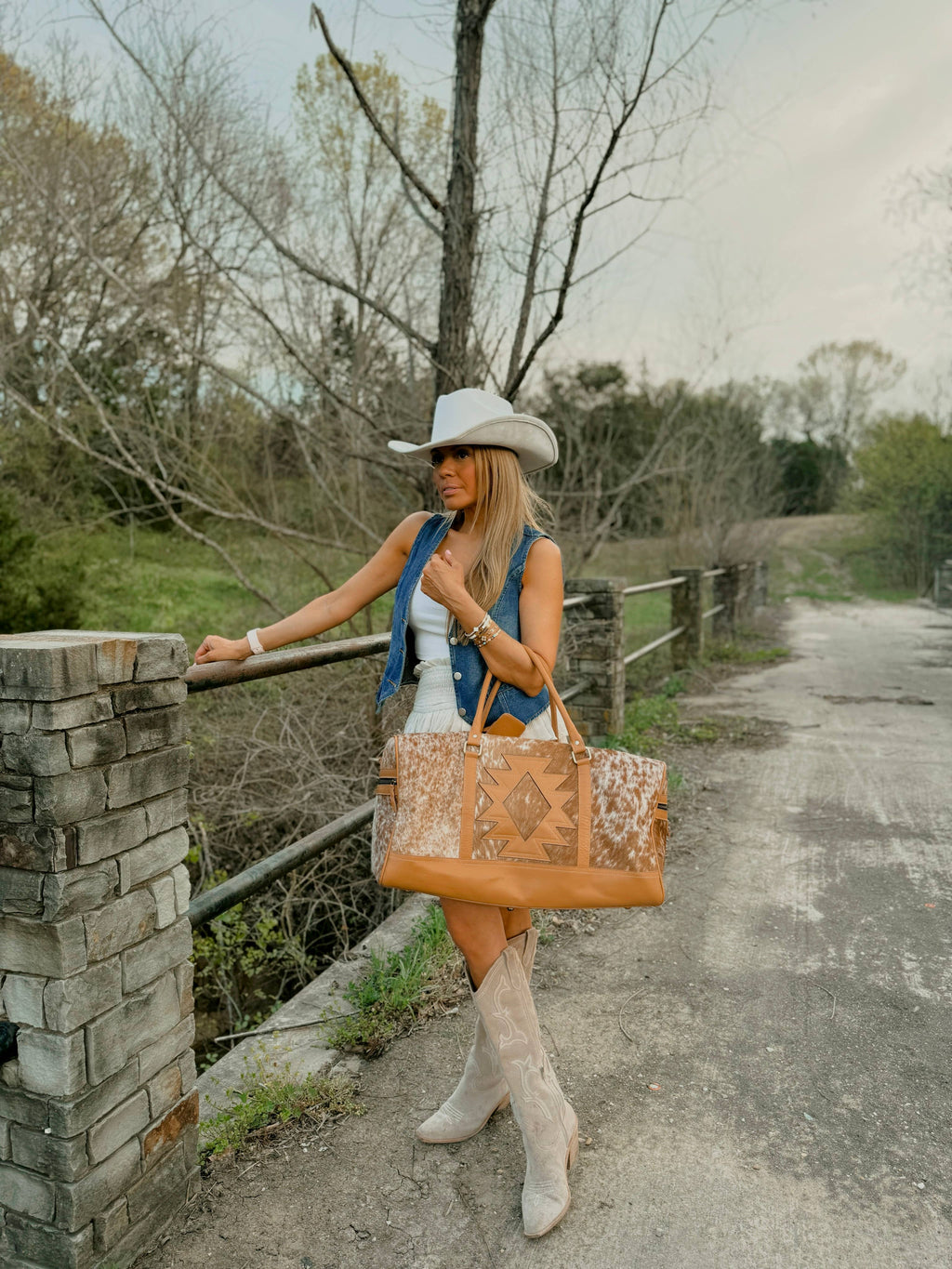 AZTEC TRAVEL DUFFLE leather hair on cowhide travel bag