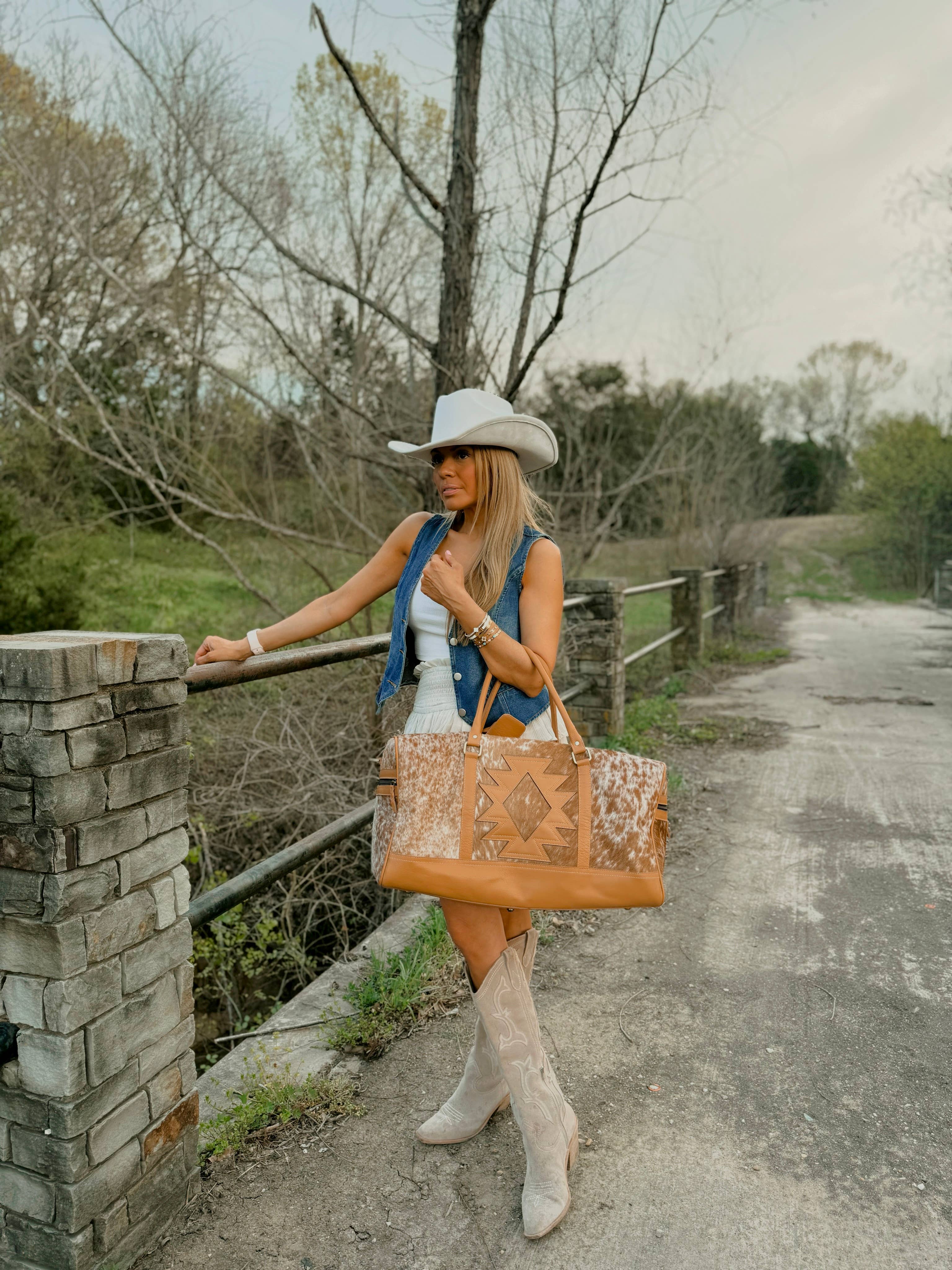 AZTEC TRAVEL DUFFLE leather hair on cowhide travel bag